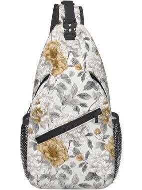 Unisex White Grey Butterfly Sling Backpack Hiking Chest Shoulder Crossbody Bag